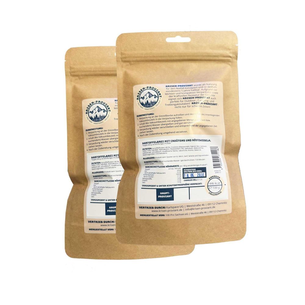 Emergency Rations – 2-Pack Potato Mash with Croutons & Onions, 5-Year Best Before
