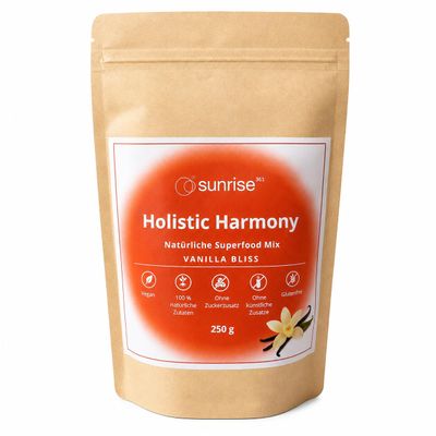Sunrise361 Holistic Harmony Vanilla Bliss Vegan Superfood Smoothie Blend with Acerola, Maca, Moringa, Lion’s Mane & Reishi, No Added Sugar, 250 g