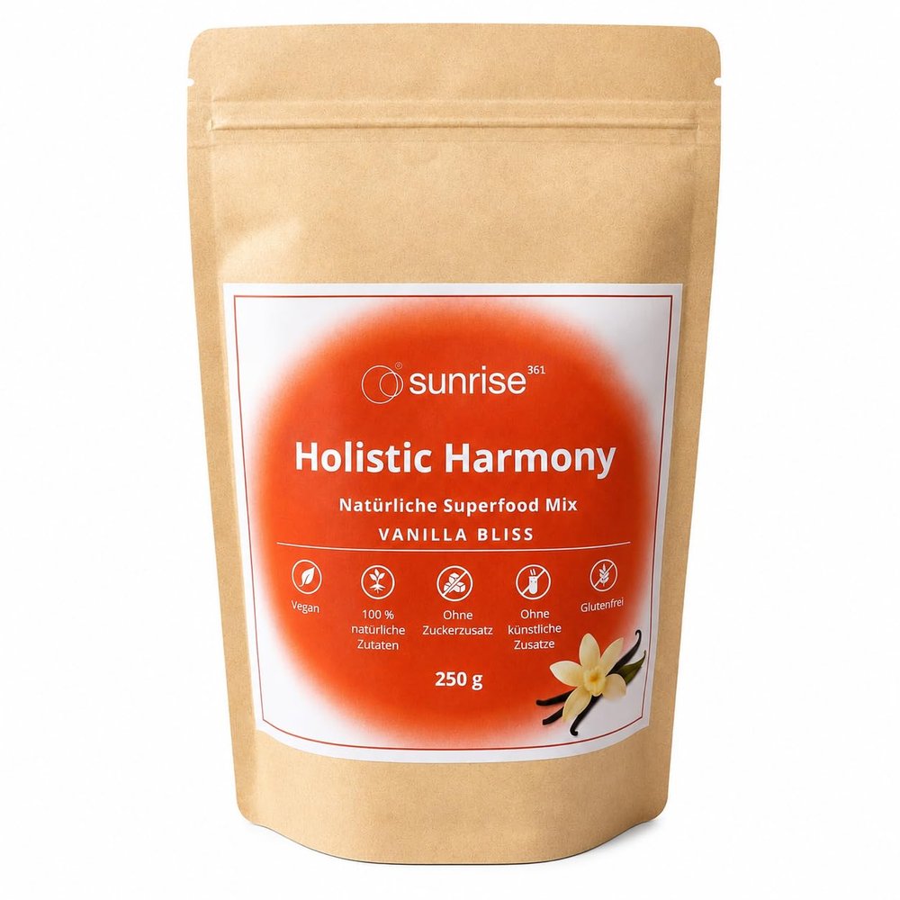 Sunrise361 Holistic Harmony Vanilla Bliss Vegan Superfood Smoothie Blend with Acerola, Maca, Moringa, Lion’s Mane & Reishi, No Added Sugar, 250 g