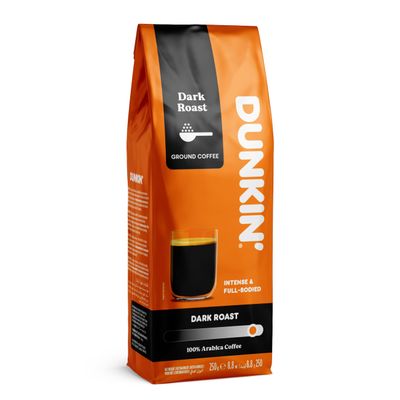 Dunkin Donuts Dark Roast Ground Coffee, 250 g, 100% Arabica, Full-Bodied & Intense, Made in Italy