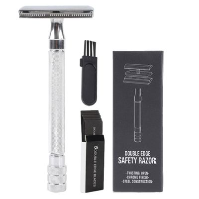 BETOOKY Stainless Steel Double-Edge Safety Razor with Non-Slip Handle, Compact and Travel-Friendly, with Storage Box