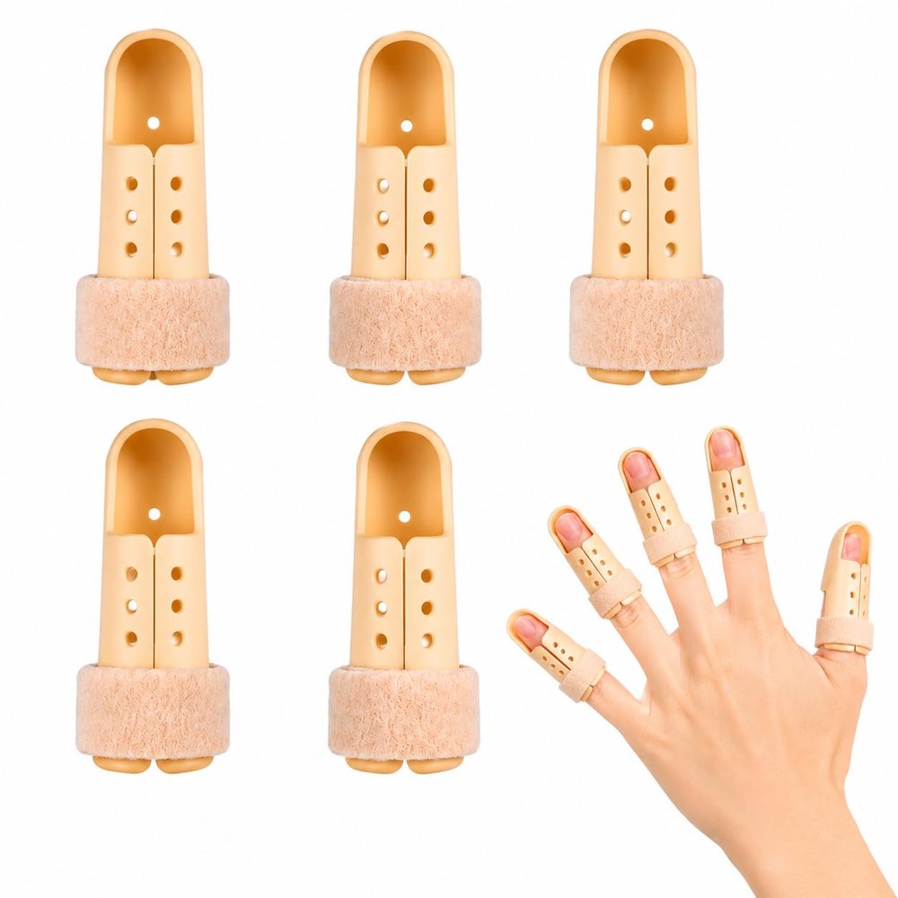 RDTOK 5 Finger Splints + 5 Elastic Finger Protectors, Adjustable Finger Splints for Middle and Little Fingers, Breathable & Reusable