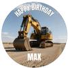 Edible Cake Topper with Custom Text, Birthday, Excavator, Tractor, Construction Site (18 cm, Wafer) view 1