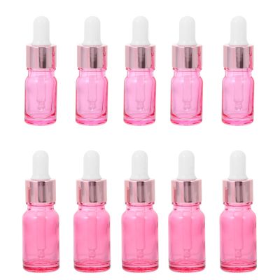 TOPBATHY 10-Pack Pink Glass Dropper Bottles with Rubber Bulb and Aluminum Cap, Refillable Travel Bottles for Cosmetics and Aromatherapy