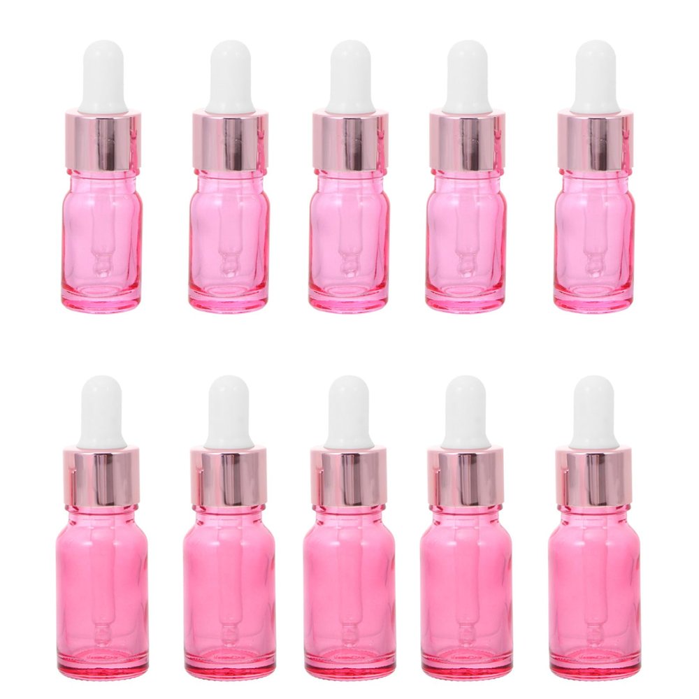 TOPBATHY 10-Pack Pink Glass Dropper Bottles with Rubber Bulb and Aluminum Cap, Refillable Travel Bottles for Cosmetics and Aromatherapy