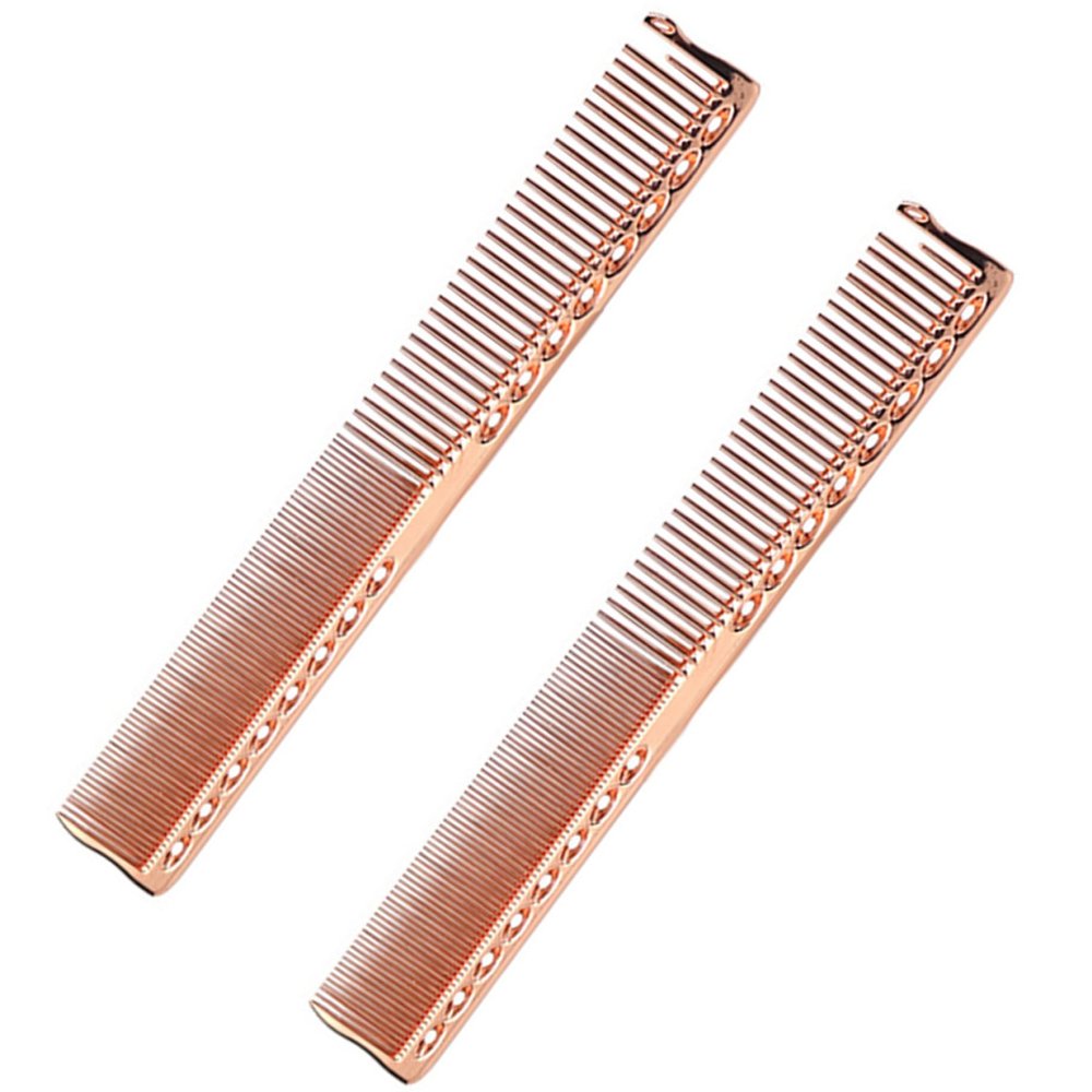 2-Piece Professional Hair Cutting Comb Set, Fine and Wide Teeth, Space Aluminum, Rose Gold, 8 in