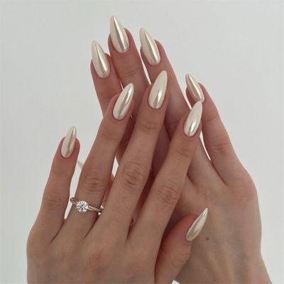 YUXITA Shiny Press-On Artificial Nails, 15 Sizes, 30 Pieces, French Style