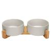 Pet Food and Water Bowl Set for Cats and Small Dogs with Wooden Stand, Leakproof Ceramic Bowls, Gray, Large view 1