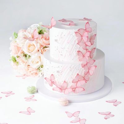 60 Edible Wafer Paper Butterfly Cupcake Toppers, Pink