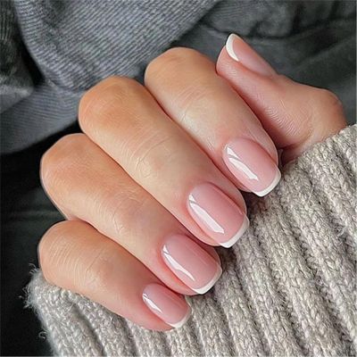 24 Short Square Glossy White French Tip Press-On Nails