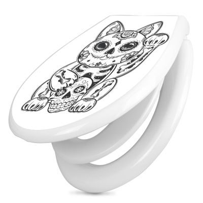 banjado Family Toilet Seat with Soft-Close, Integrated Child Seat, 44.9 x 37.1 cm, Waving Cat 2