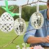 8 Silver Glitter Easter Eggs, Hanging Glass Eggs, 4 x 6 cm Mirror Disco Ball Easter Ornaments view 3