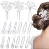 15-Piece Bridal Hair Accessories Set, U-Shaped Flower and Pearl Hairpins, Silver view 1