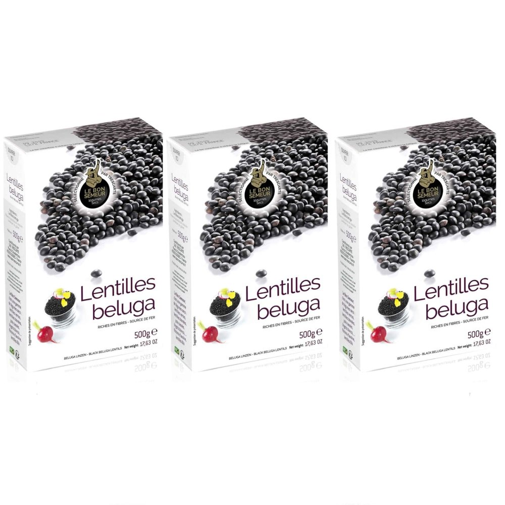Le Bon Semeur Beluga Lentils from France, 3 x 500 g, incl. FeinWert e-book