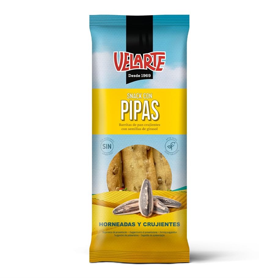 Snack con Pipas, Crispy Bread Snacks with Sunflower Seeds, Roasted Seeds, 50 g