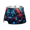 Red Octopus Blue Flower Stainless Steel Food and Water Bowls for Dogs and Puppies view 2