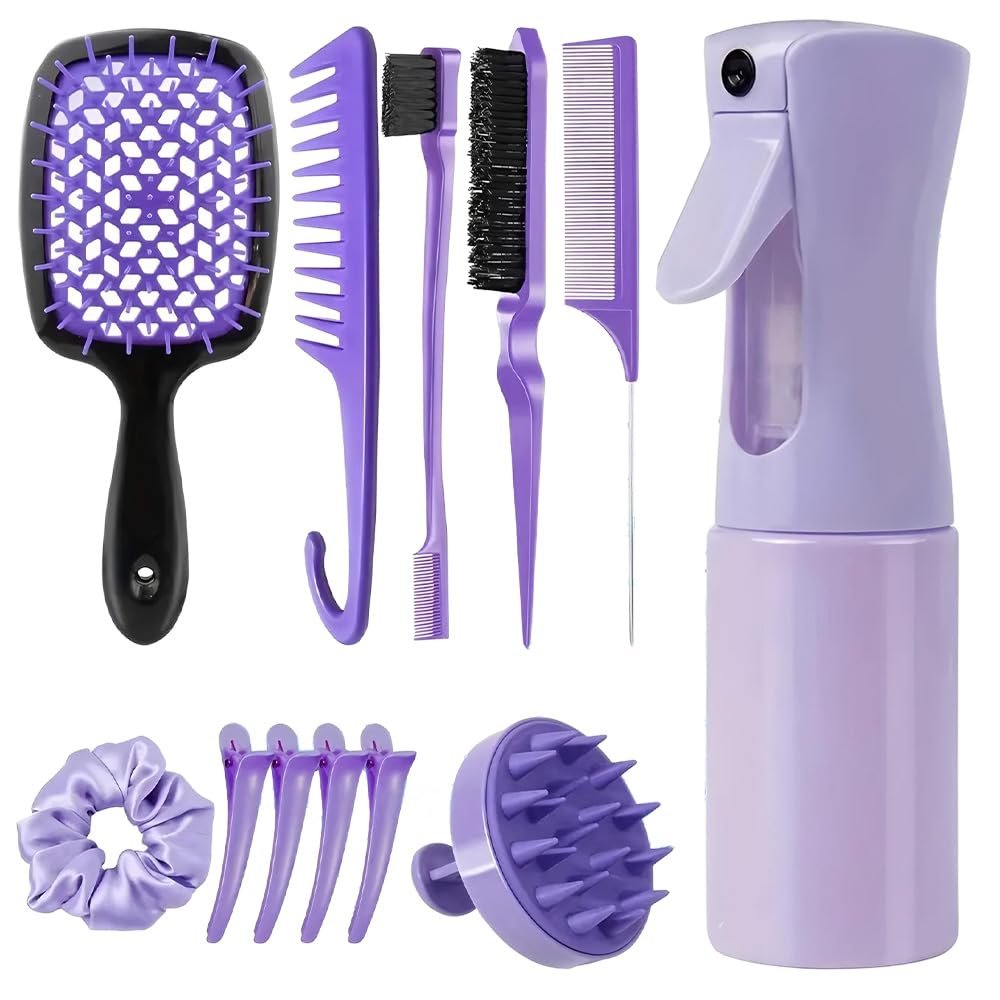 13-Piece Hair Brush and Comb Set with Accessories, Purple