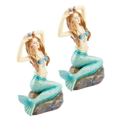 STOBAZA 2-Piece Resin Mermaid Aquarium Decorations