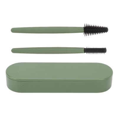 Eyelash Brush Set, Soft Elastic Silicone, Reusable, Washable, Dustproof Box, Portable, Green