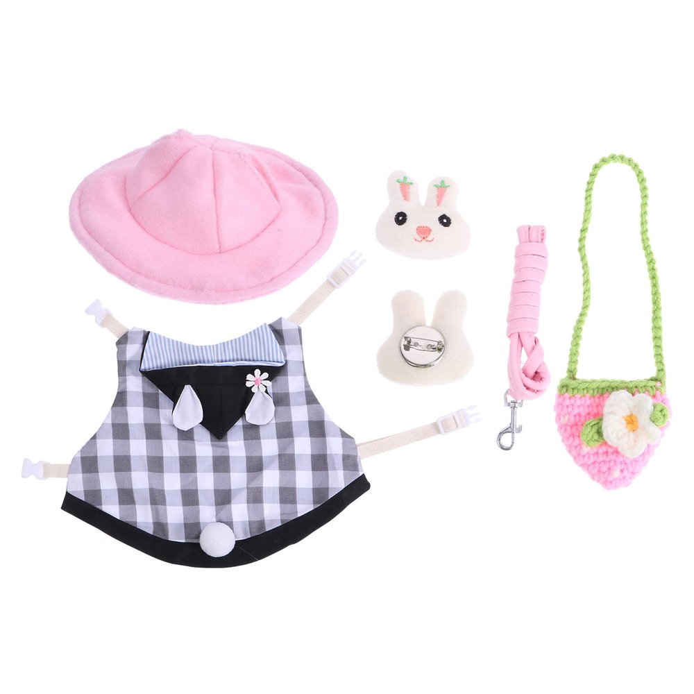 Toddmomy Pet Harness and Leash Set with Breathable Cotton and Plush Vest for Rabbits and Hamsters