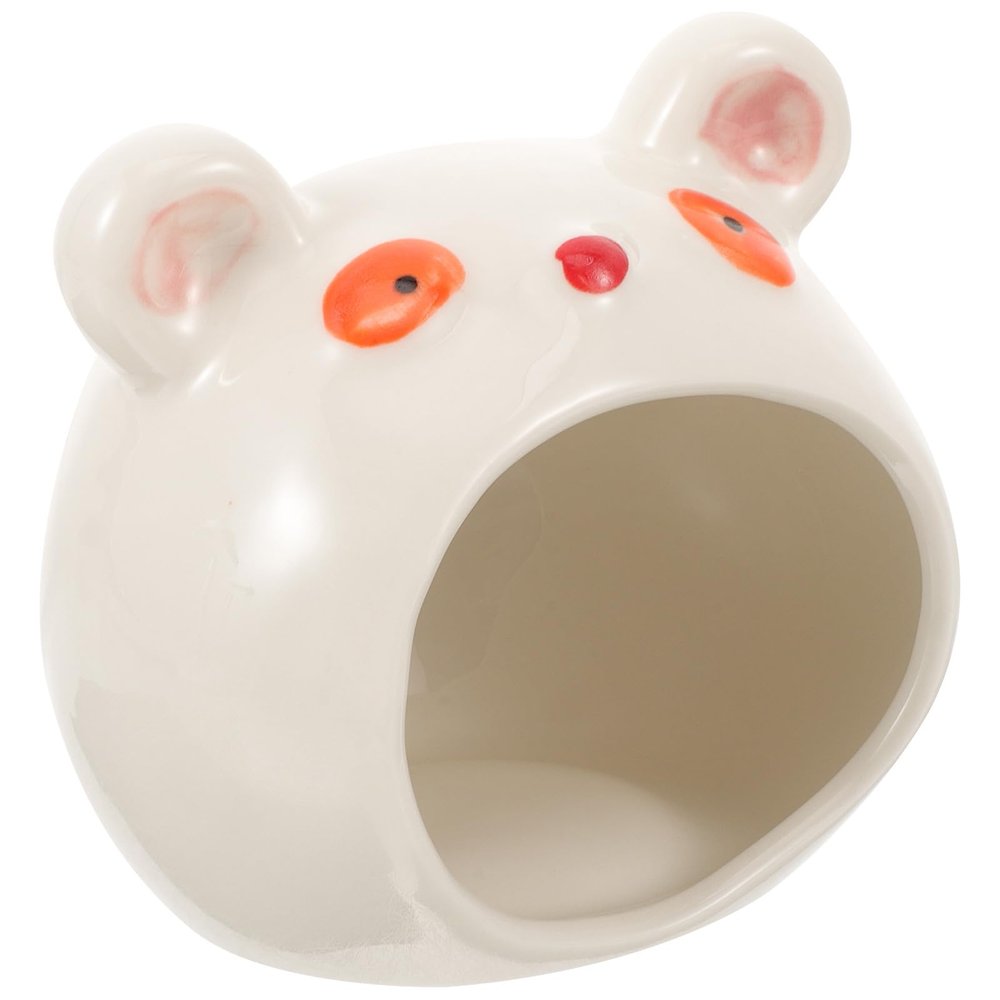 KAILIKETIY Ceramic Hamster House with Cooling Function, Bear-Shaped Nest for Summer and Winter, White