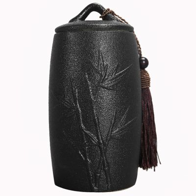 OPFdfhDFH Small Ceramic Urn for Pets, Black/Bamboo