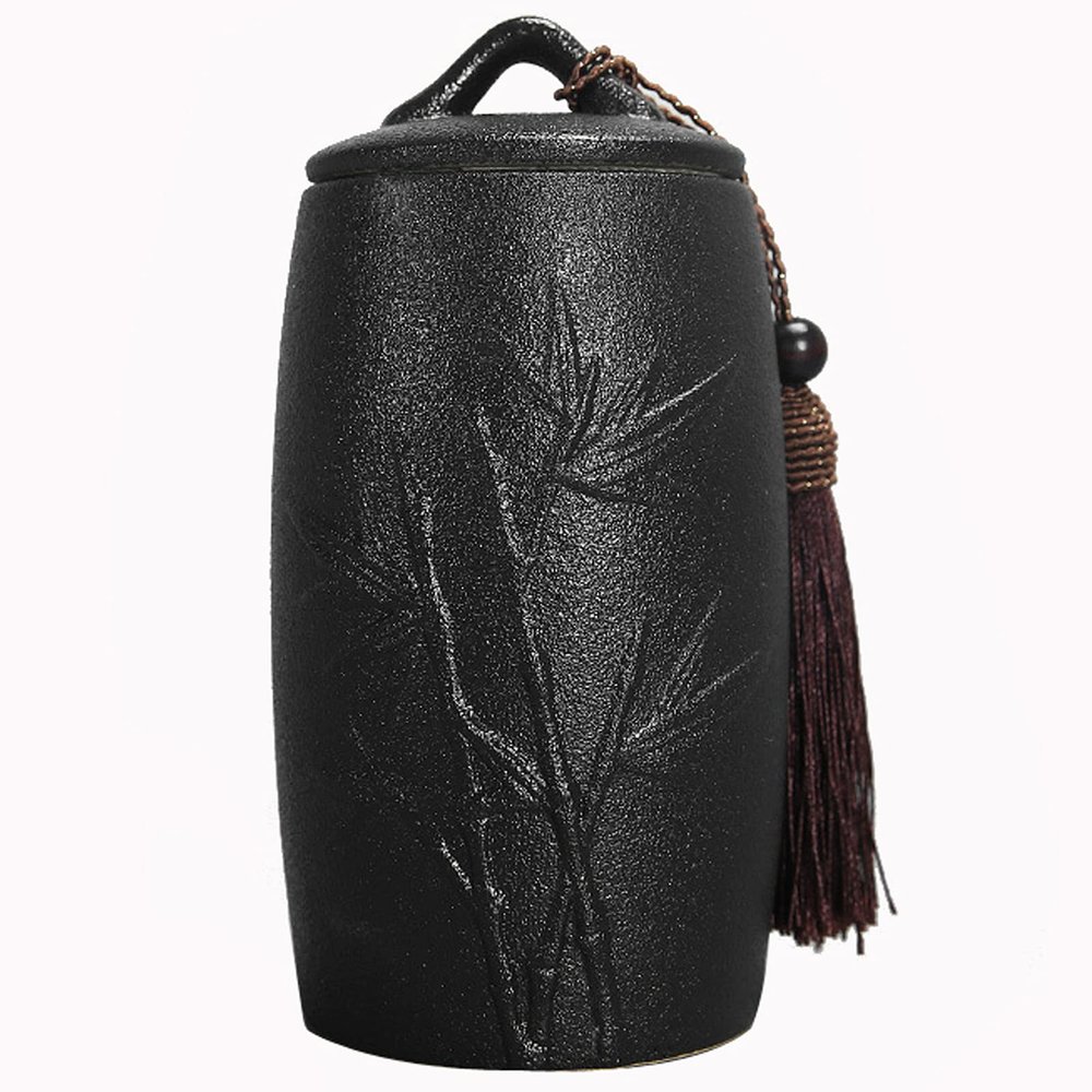 OPFdfhDFH Small Ceramic Urn for Pets, Black/Bamboo