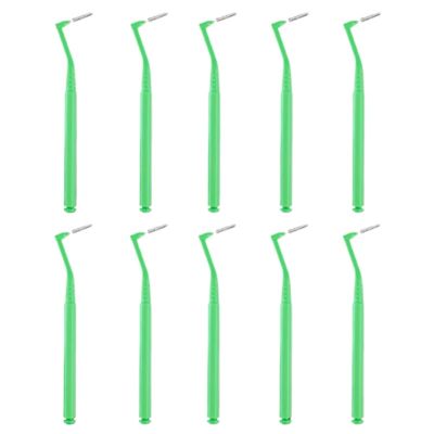 Interdental Brushes and Floss Picks, 10-Piece Set, Multicolor, with Cover (Green, 0.8 mm)