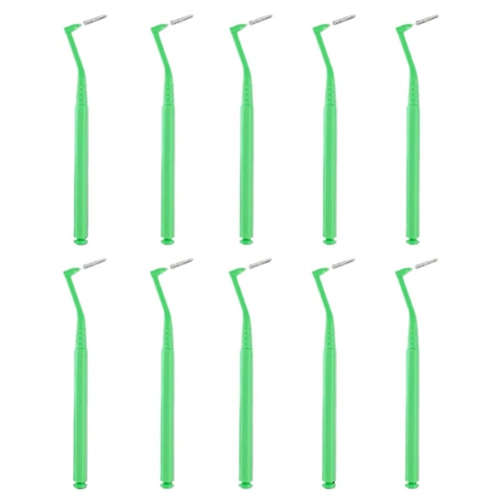 Interdental Brushes and Floss Picks, 10-Piece Set, Multicolor, with Cover (Green, 0.8 mm)
