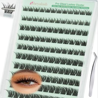 Obeyalash Press-On Self-Adhesive Reusable Cluster Lashes, C Curl, Wispy, 8–14 mm Mix, 120 Pieces
