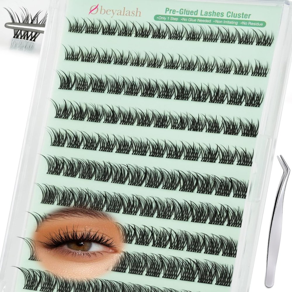 Obeyalash Press-On Self-Adhesive Reusable Cluster Lashes, C Curl, Wispy, 8–14 mm Mix, 120 Pieces