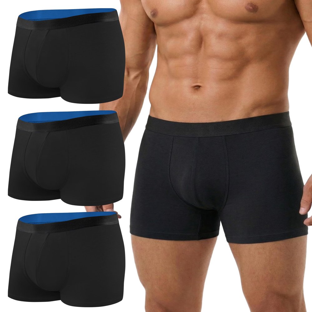 BEENIUBEE Men's Incontinence Pants, 3-Pack, Washable Cotton Boxer Briefs with Absorbent Inserts, Reusable Leak-Proof Underwear, Odor Control & Aftercare (Black, L)