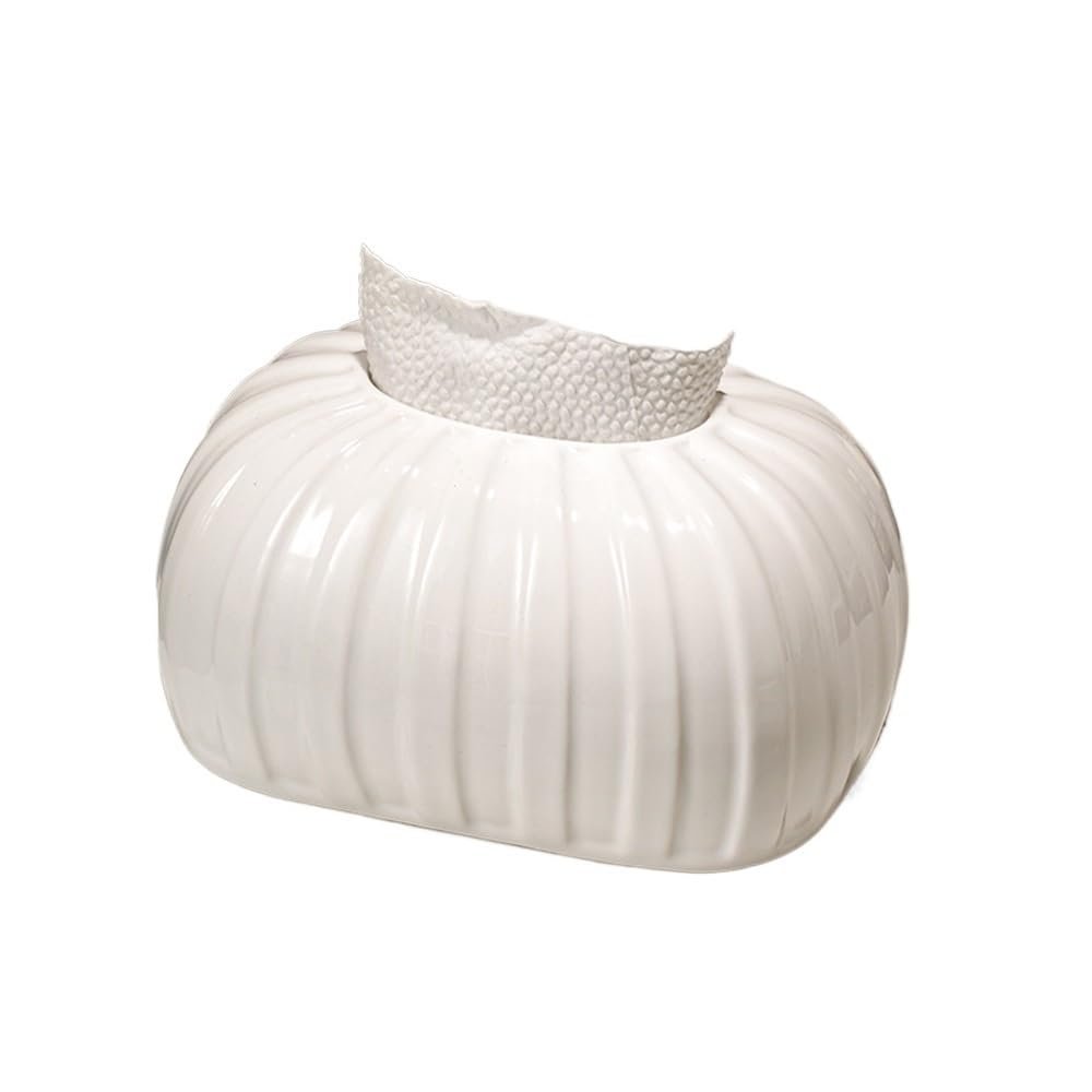QWdfgS Ceramic Tissue Box Holder, Striped Texture, White