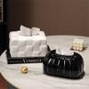 QWdfgS Ceramic Tissue Box Holder, Striped Texture, White view 3