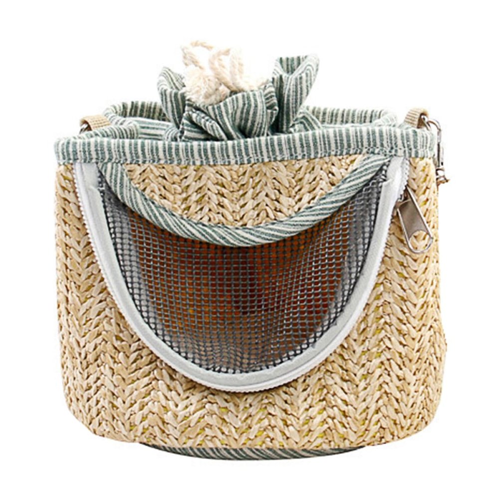 KALLORY Portable Small Pet Carrier for Small Pets and Rats, Straw and Flannel with Breathable Mesh, All Seasons, Random Color