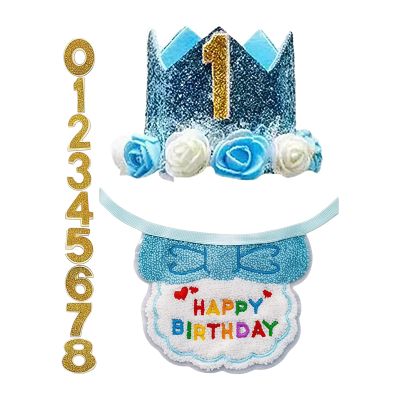 Dog Birthday Decoration - Adjustable Bandana, Collar, and Hat with Number