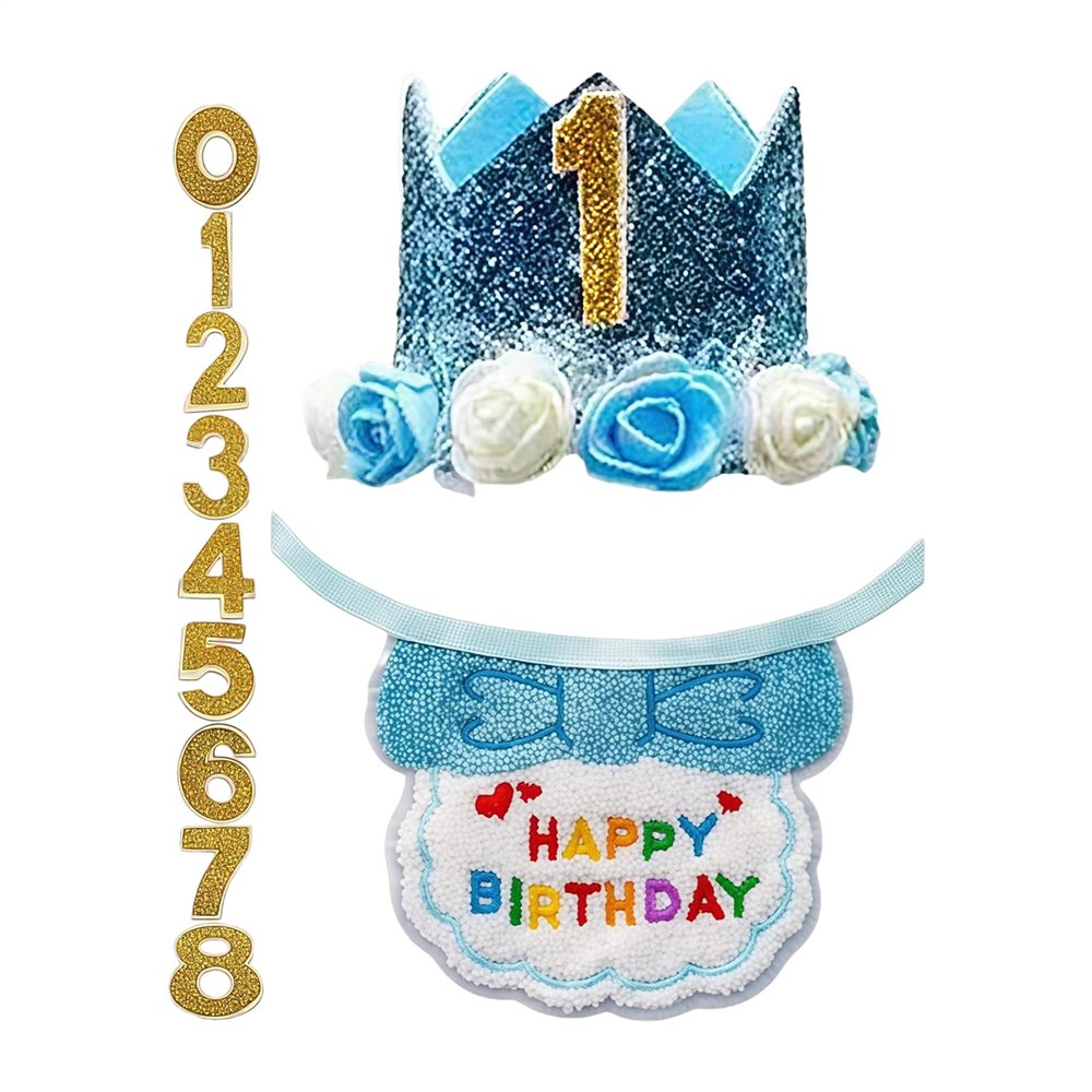 Dog Birthday Decoration - Adjustable Bandana, Collar, and Hat with Number