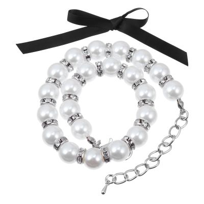NESTINGHO Elegant Pet Collar with Imitation Pearls and Bow