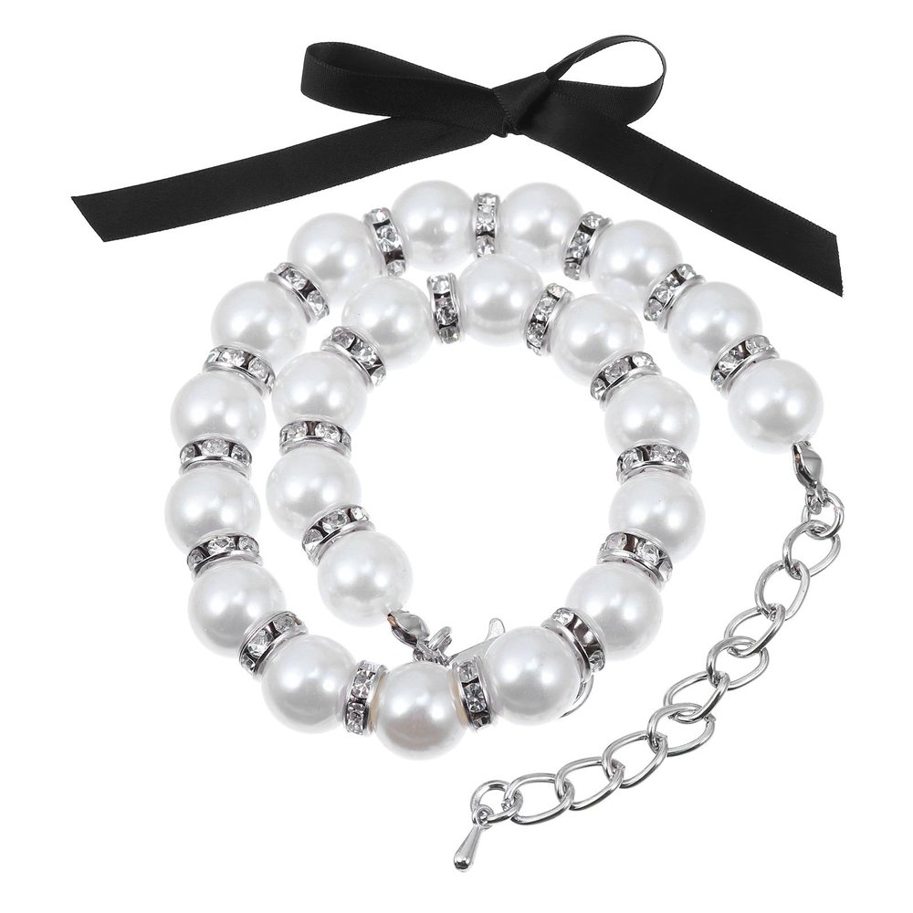 NESTINGHO Elegant Pet Collar with Imitation Pearls and Bow