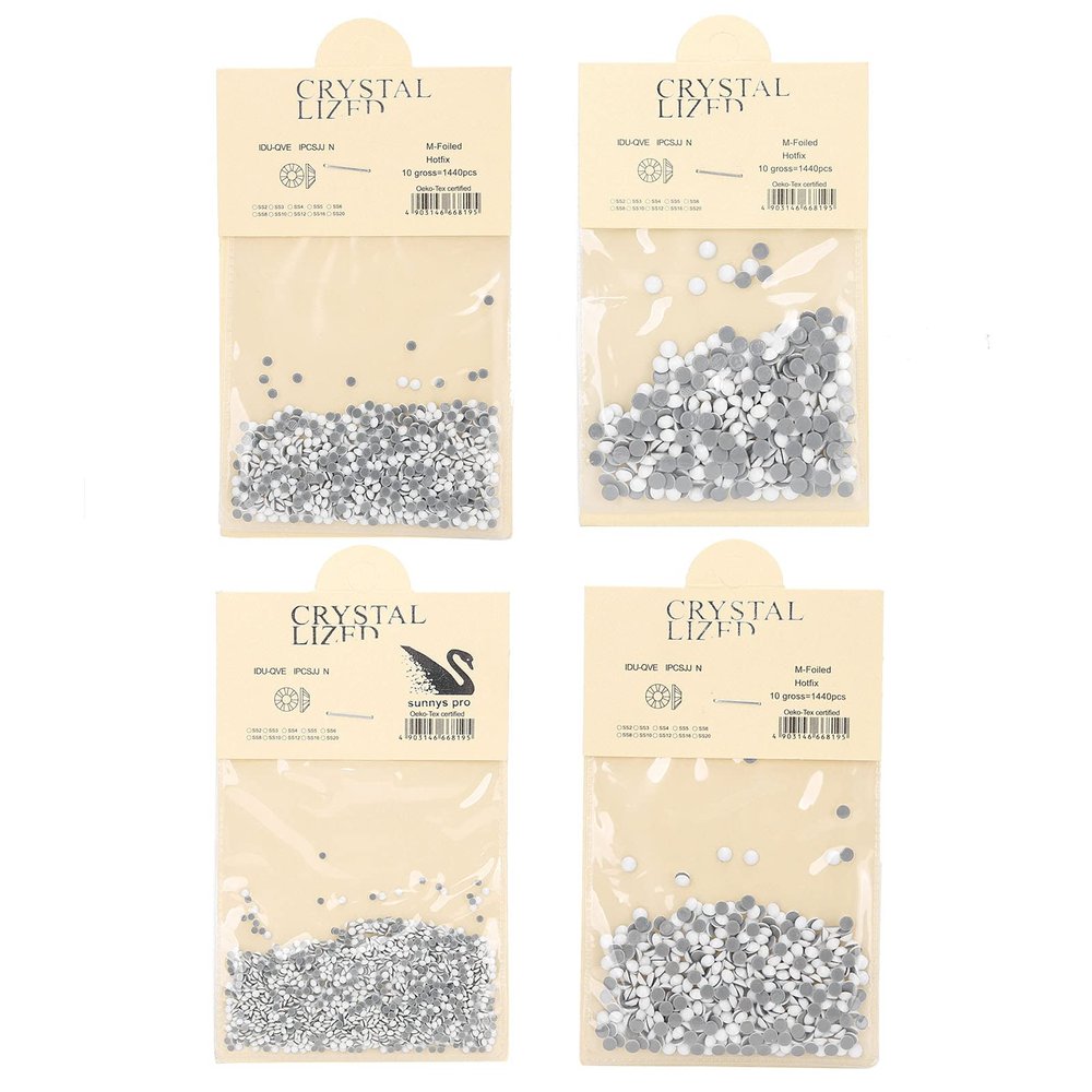 4 Bags of Round AB Flat-Back Rhinestones for Nail Art