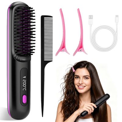 SKJJM Cordless Straightening Brush for Short Hair with LED Display