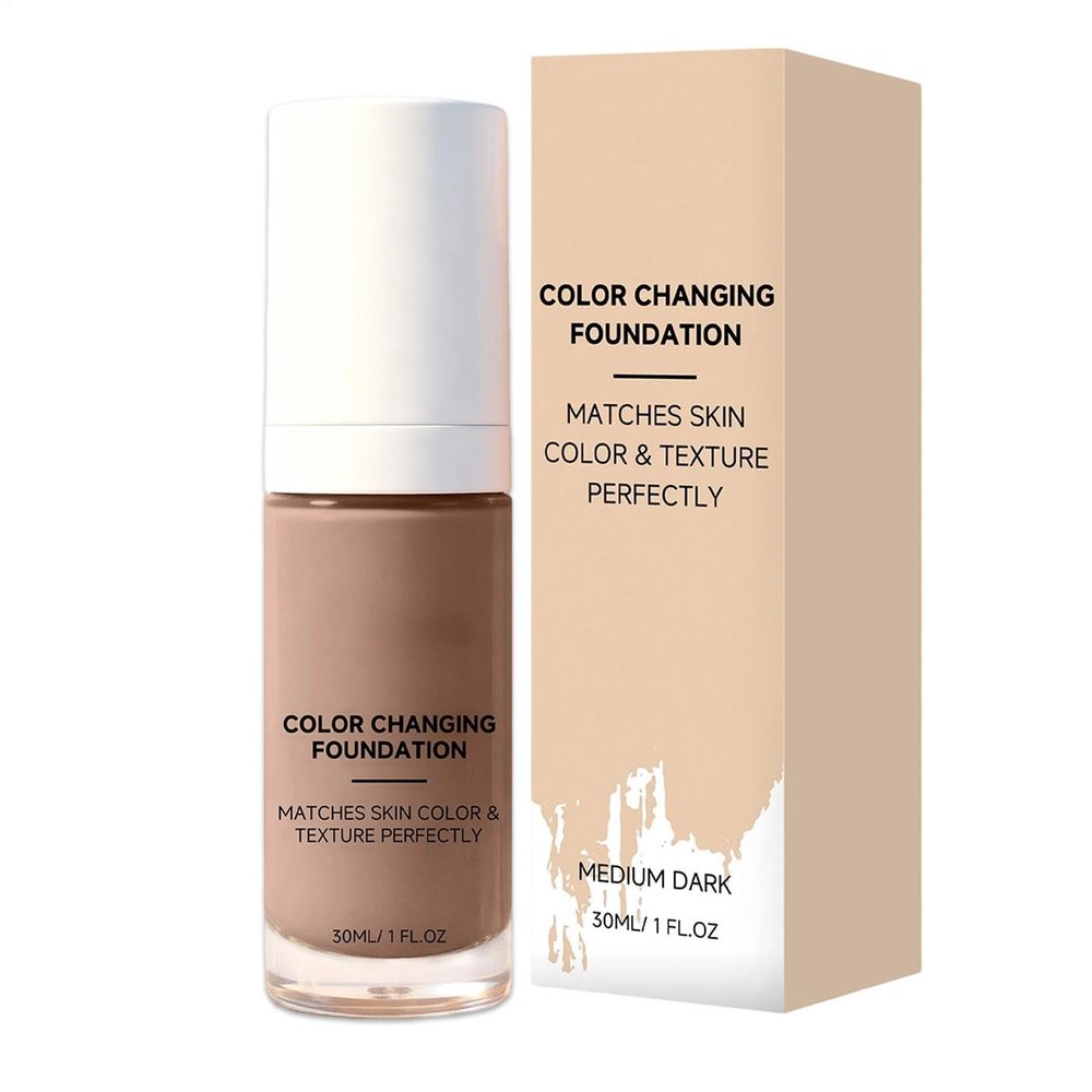 Color-Changing Foundation – Moisturizing Makeup Base, Tinted Concealer, Fluid Skin-Tone Matching, White Liquid Formula