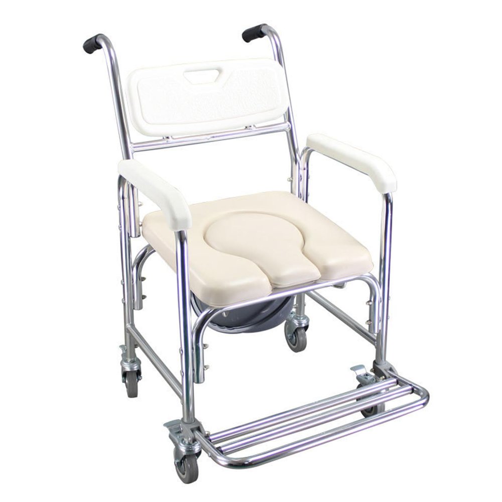 Portable Rolling Toilet Chair and Multifunctional Shower Chair for Older and Disabled Users