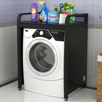 asdchZen Stackable Washer and Dryer Stand with Storage Shelf, Black Frame