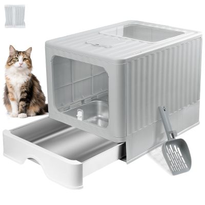 Widisun Stainless Steel Covered Cat Litter Box with Lid, Drawer, Scoop and Mat