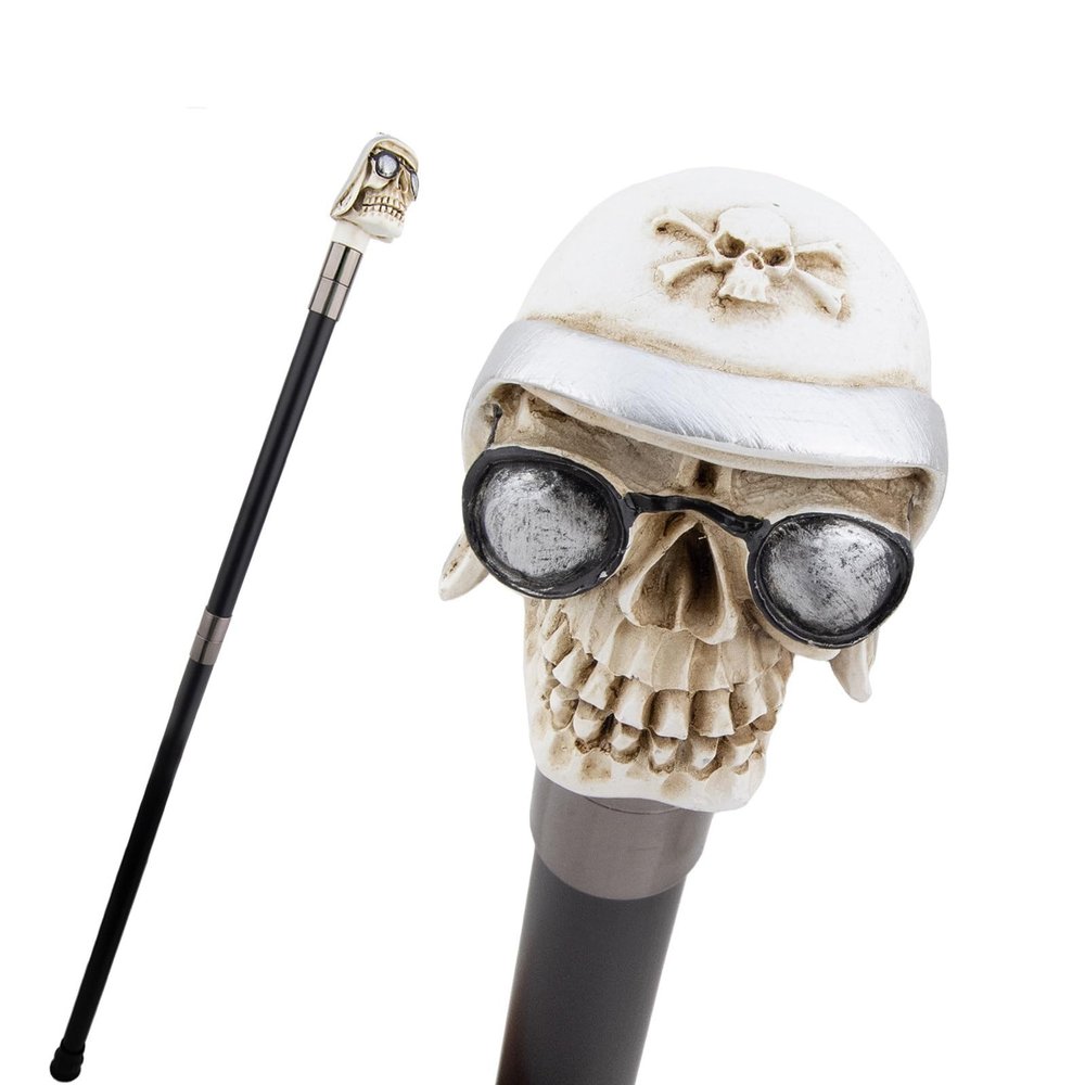 Resin Skull Walking Cane with Glasses, Removable Non-Slip Scepter, 94 cm