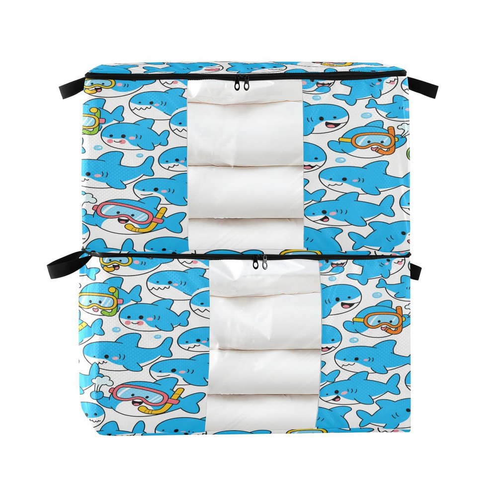 Decor Gift Foldable Under-Bed Toy Storage, Stackable, Blue Dolphin