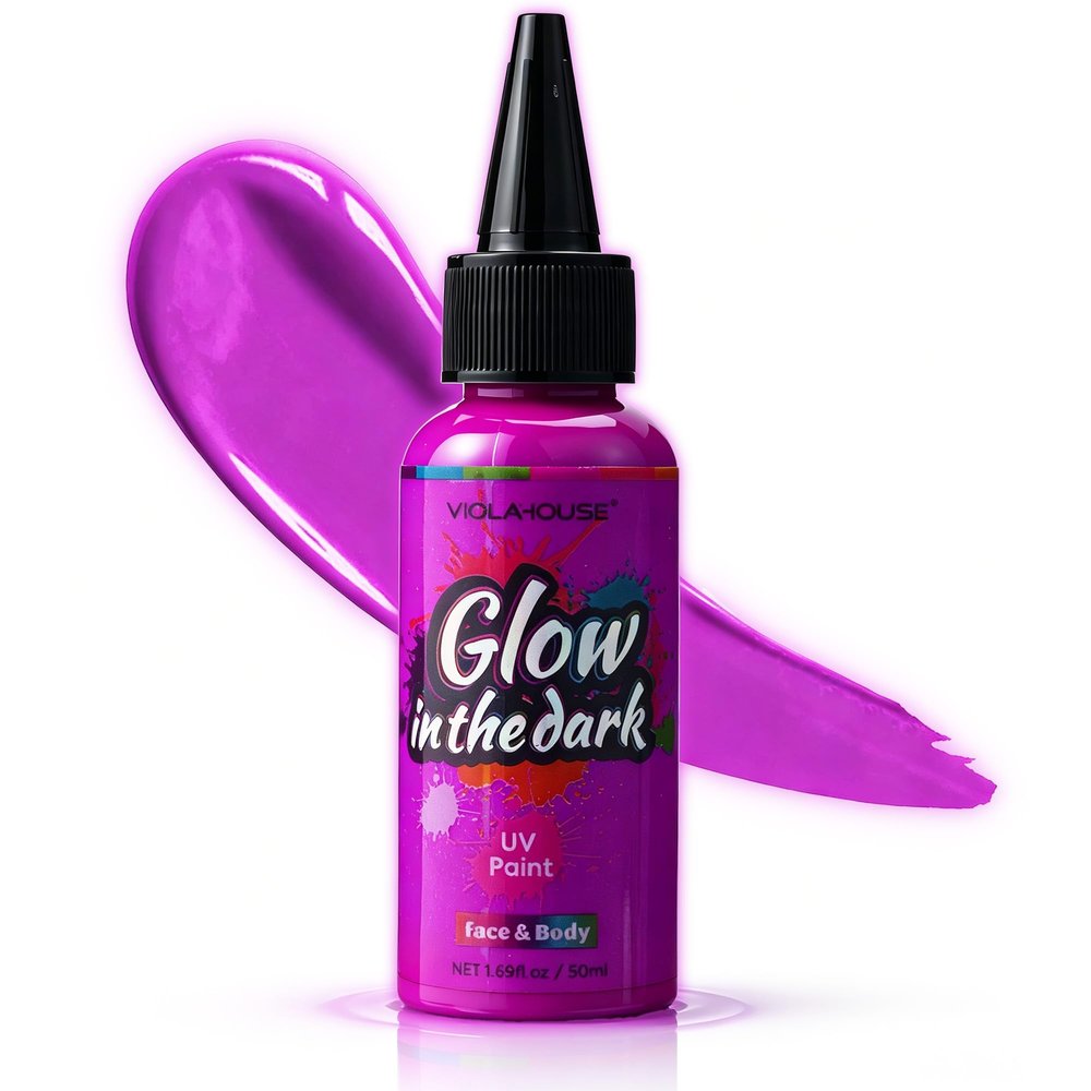 VIOLA HOUSE Neon UV-Reactive Face and Body Paint, Washable, Long-Lasting, Fluorescent Purple, 50 ml/1.69 oz