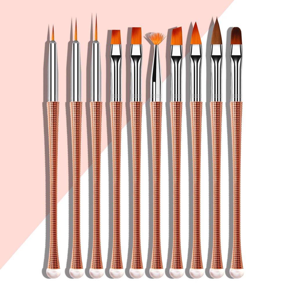 10-Piece Nail Art Brush Set with Spiral Wire Handles