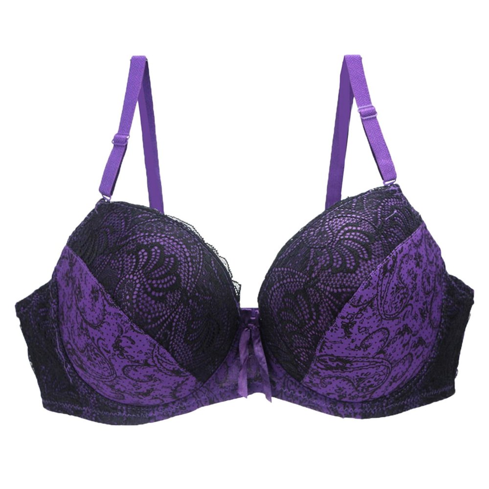 Generic Women's Sexy Lace Underwire Bra with Front Buttons, Shaping Cups, Adjustable Straps, Purple, 95F